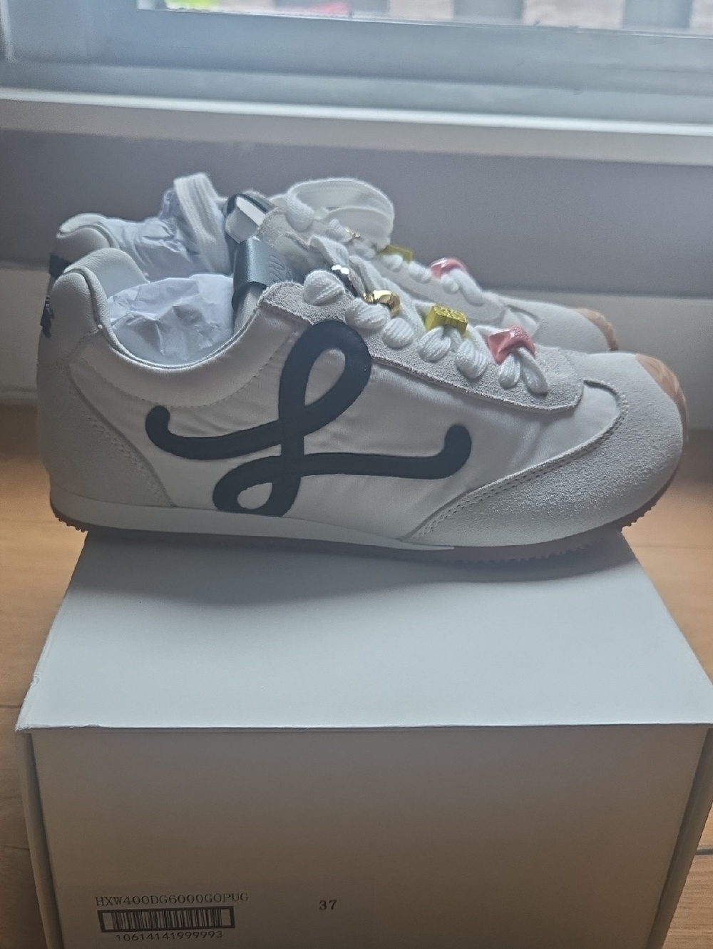 Loewe Ballet Runner Sneakers EU 37 White Black Anagram Logo Leather Low Top - Picture 7 of 9